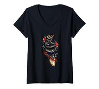 Mujer Black Raven Tattoo Style Goth Birds Illustration Graphic Camiseta Cuello V