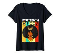 Mujer Black Woman Juneteenth Queen Melanin Sista Afro Cabello Rizado Camiseta Cuello V