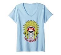 Mujer Blackfoot Native American Warrior Art Ropa indígena Camiseta Cuello V
