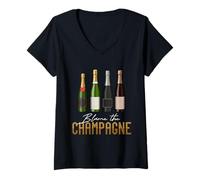 Mujer Blame The Champagne Funny Bottle Linup Celebration Design Camiseta Cuello V