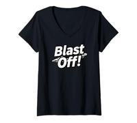 Mujer Blast Off! Rocket Ship Space Launch Design Camiseta Cuello V