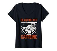 Mujer Blasting Off con cafeína Space Coffee Camiseta Cuello V