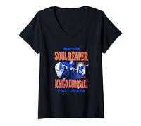 Mujer Bleach Soul Reaper Ichigo Two Tone Retro Collage Anime Camiseta Cuello V
