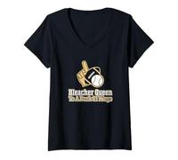 Mujer Bleacher Queen para una Manada de Kings Baseball Mom Camiseta Cuello V