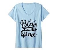 Mujer Bless This Home - Lindos nuevos propietarios de Vivienda Cristiano de inauguración de la casa Camiseta Cuello V