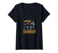Mujer Bless UP Reggae Rasta Ropa Hombres y Mujeres Selassie Camiseta Cuello V