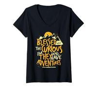 Mujer Blessed Are The Curious For They Shall Have Adventures Cita Camiseta Cuello V