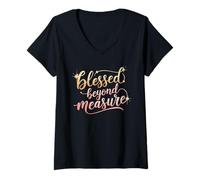 Mujer Blessed Beyond Measure - Camiseta inspiradora de fe Camiseta Cuello V