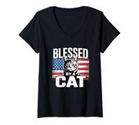 Mujer Blessed by A Cat Camiseta Cuello V