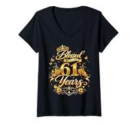 Mujer Blessed by God for 61 Years Old Women 61st Birthday Queen Camiseta Cuello V