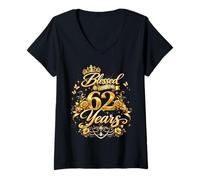 Mujer Blessed by God for 62 Years Old Women 62nd Birthday Queen Camiseta Cuello V