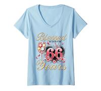 Mujer Blessed by God for 66 Years Old Women 66th Birthday Queen Camiseta Cuello V