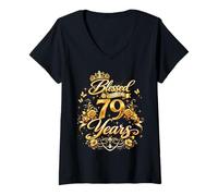 Mujer Blessed by God for 79 Years Old Women 79th Birthday Queen Camiseta Cuello V