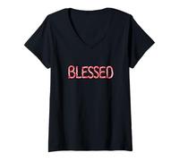 Mujer Blessed - Christian Faith Candy Cane Red & White Christmas Camiseta Cuello V