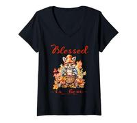 Mujer Blessed Is Best Christian, Lindo Mapache Vintage de otoño y otoño Camiseta Cuello V