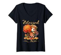 Mujer Blessed Is Best Otoño & Cosecha De Otoño Linda Chica Vintage Camiseta Cuello V