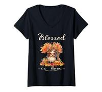 Mujer Blessed Is Best Otoño & Cosecha De Otoño Linda Chica Vintage Camiseta Cuello V