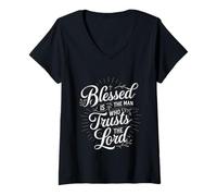 Mujer Blessed Is The Man Who Trusts The Lord Fe ----- Camiseta Cuello V