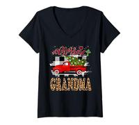 Mujer Blessed Red Truck Plaid Xmas Tree Grandma Family Christmas Camiseta Cuello V