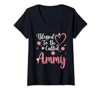 Mujer Blessed To Be Called Ammy Flower Heart Cute Mother's Day Camiseta Cuello V