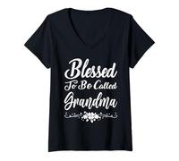 Mujer Blessed To Be Called Grandma Flowers Funny Mother's Day Camiseta Cuello V
