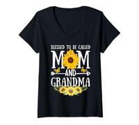 Mujer Blessed To Be Called Mom and Grandma Floral Cute Mother's Day Camiseta Cuello V