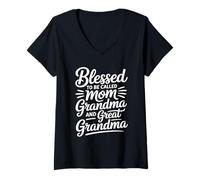 Mujer Blessed To Be Called Mom Grandma and Great Grandma Camiseta Cuello V