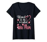 Mujer Blessed To Be Called Twin Mom Flower Heart Cute Mother's Day Camiseta Cuello V