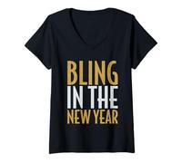 Mujer Bling For The New Year Glam Sparkle Fun Emocionante Celebración Camiseta Cuello V