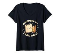 Mujer Bloc de Dibujo Divertido Remember to Draw Daily Camiseta Cuello V