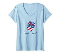 Mujer Block Island Beach Rhode Island USA American Flip Chanclas Camiseta Cuello V