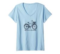 Mujer Block Island Bicicleta Gráfico Rhode Beach Montauk Pesca Camiseta Cuello V