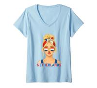 Mujer Blond Dutch Girl Netherlands Flag Dutch Girlfriend Wife Camiseta Cuello V