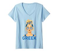 Mujer Blond Greek Girl Greece Flag Greek Girlfriend Wife Camiseta Cuello V