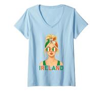 Mujer Blond Irish Girl Ireland Flag Irish Girlfriend Wife Camiseta Cuello V