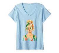 Mujer Blond Irish Girl Ireland Flag Irish Girlfriend Wife Camiseta Cuello V