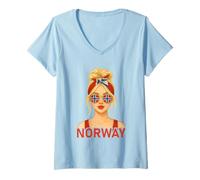 Mujer Blond Norwegian Girl Norway Flag Norwegian Girlfriend Wife Camiseta Cuello V