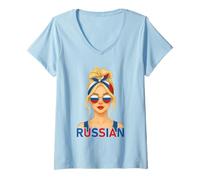 Mujer Blond Russian Girl Russia Flag Russian Girlfriend Wife Camiseta Cuello V