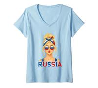 Mujer Blond Russian Girl Russia Flag Russian Girlfriend Wife Camiseta Cuello V
