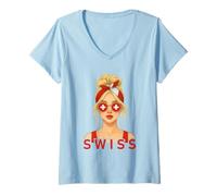 Mujer Blond Swiss Girl Switzerland Flag Swiss Girlfriend Wife Camiseta Cuello V