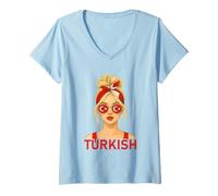Mujer Blond Turkish Girl Turkey Flag Turkish Girlfriend Wife Camiseta Cuello V