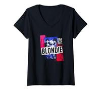 Mujer Blondie NYC 1974 Splatter Vintage Band Camiseta Cuello V