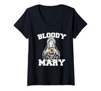 Mujer Bloody Mary Divertido Virgen María sosteniendo Bloody Mary Camiseta Cuello V