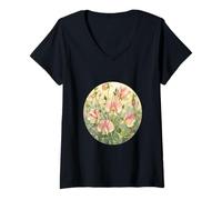 Mujer Bloom de Guisantes Dulces Art Nouveau Camiseta Cuello V