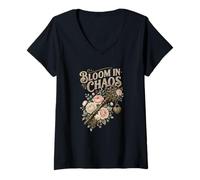 Mujer Bloom In Chaos Vintage Key Roses Floral Cita Camiseta Cuello V
