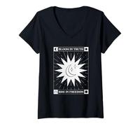 Mujer Bloom In Truth - Rise In Freedom (gráfico Boho Sun and Moon Graphic) Camiseta Cuello V