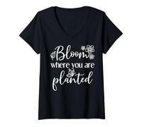 Mujer Bloom Where You Are Planted Christian Floral Inspirational Camiseta Cuello V