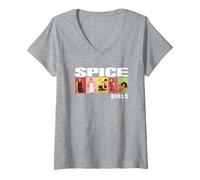 Mujer Bloque de Fotos Oficial de Spice Girls Camiseta Cuello V, Gris Jaspeado, XXL