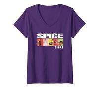Mujer Bloque de Fotos Oficial de Spice Girls Camiseta Cuello V, Morado, XXL