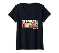 Mujer Bloque de Fotos Oficial de Spice Girls Camiseta Cuello V, Negro, XXL